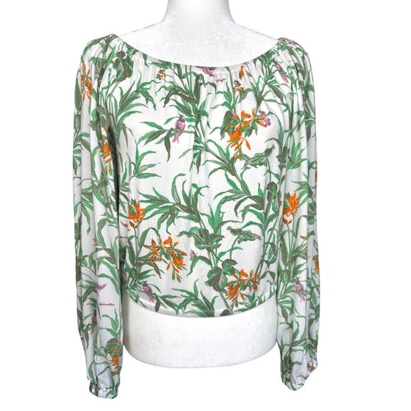 Anthropologie Tops - Anthropologie‎ Womens Floral Boho Peasant Blouse XS Long Sleeve Tropical Birds